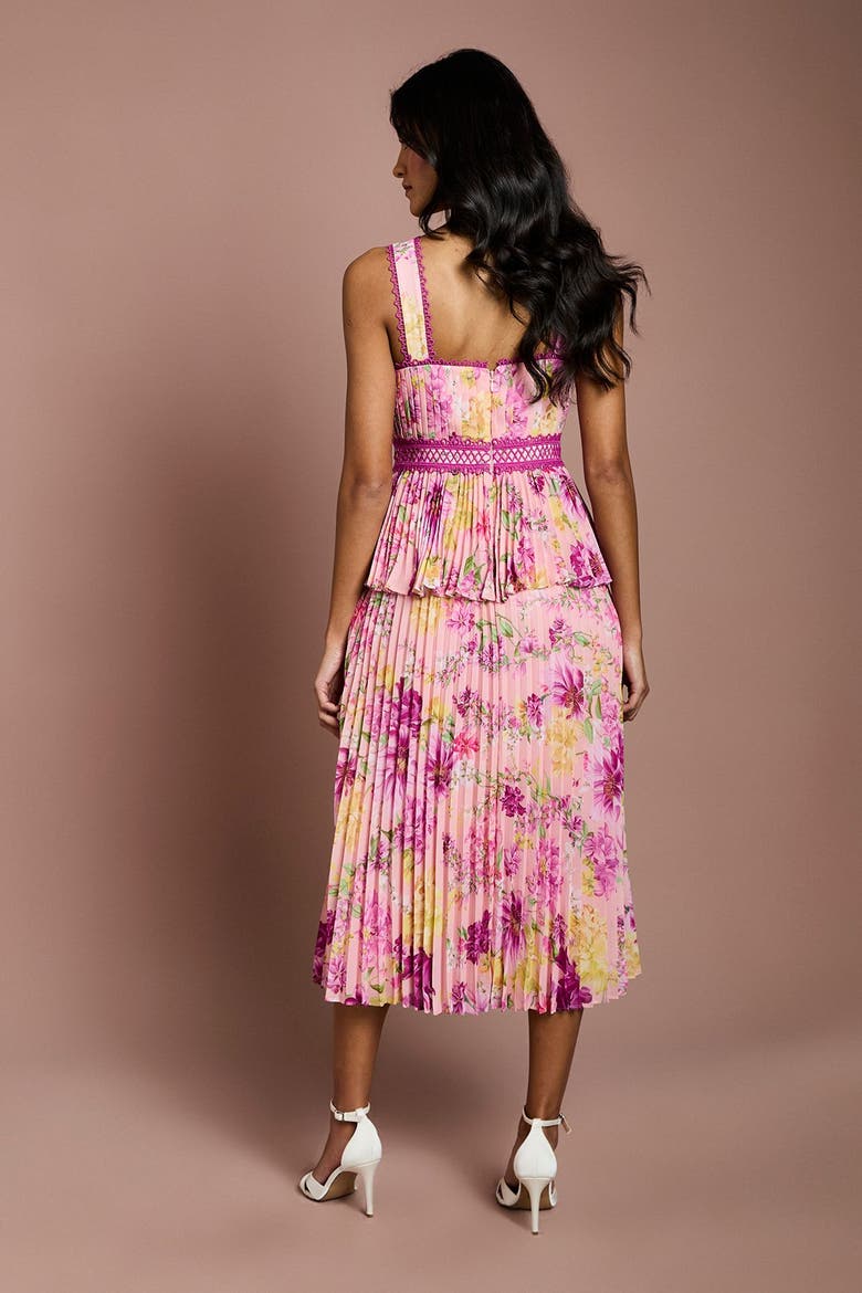 Petite Lace Pleated Midi Dress, Alternate, color, Pink