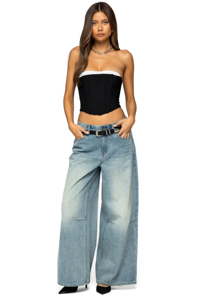Ryla Contrast Detail Mesh Corset Top, Alternate, color, BLACK-AND-WHITE