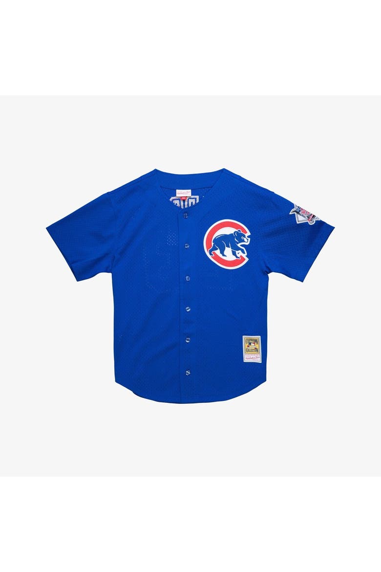 Men's Mitchell & Ness Ryne Sandberg Royal Chicago Cubs Cooperstown Collection 1997 Mesh Batting Practice Button-Up Jersey, Main, color, Royal