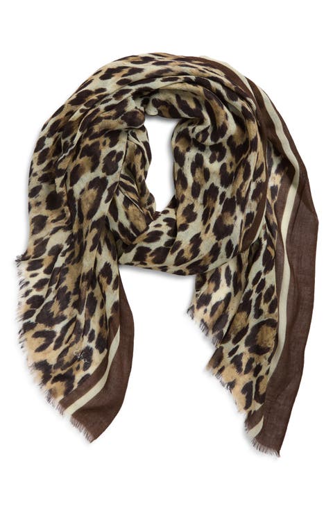 Leopard Spot Wool Blend Fringe Scarf