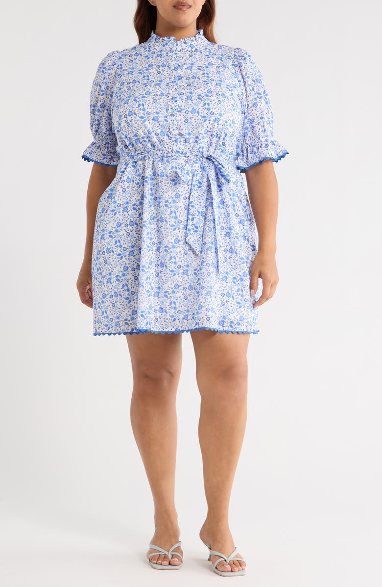SUGARLIPS Maisie Floral Miana Cotton Shirtdress, Main, color, White/ Blue Combo