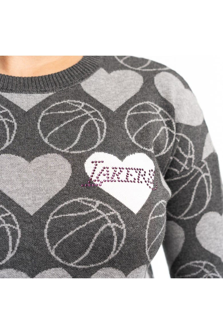 Women's Lusso Charcoal Los Angeles Lakers Basketball Love Swarovski Crystal Intarsia Pullover Sweater, Alternate, color, Charcoal
