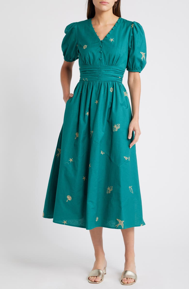 CIEBON Lexi Embroidered Puff Sleeve Cotton Dress, Main, color, 