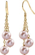 The Pearl Source 14K Gold Pink Freshwater Pearl Dangling Cluster Earrings