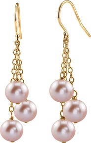 The Pearl Source 14K Gold Pink Freshwater Pearl Dangling Cluster Earrings