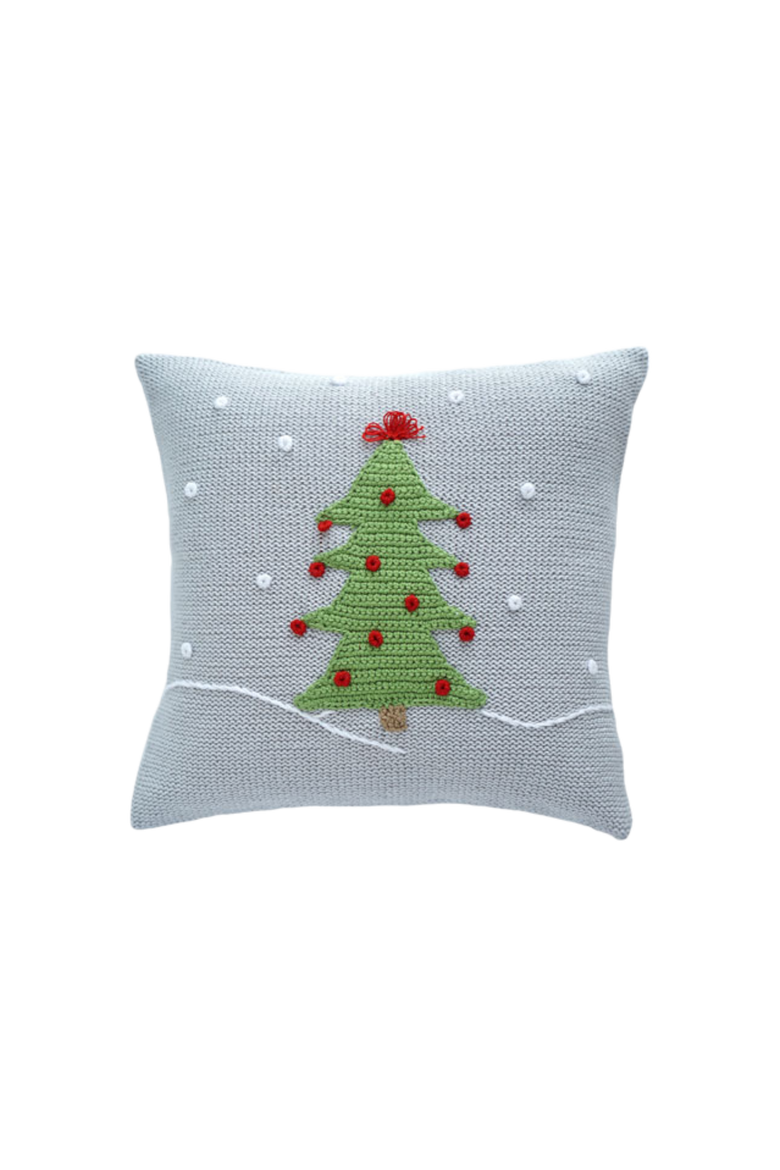 10" Snowy Christmas Tree Pillow, Main, color, Grey