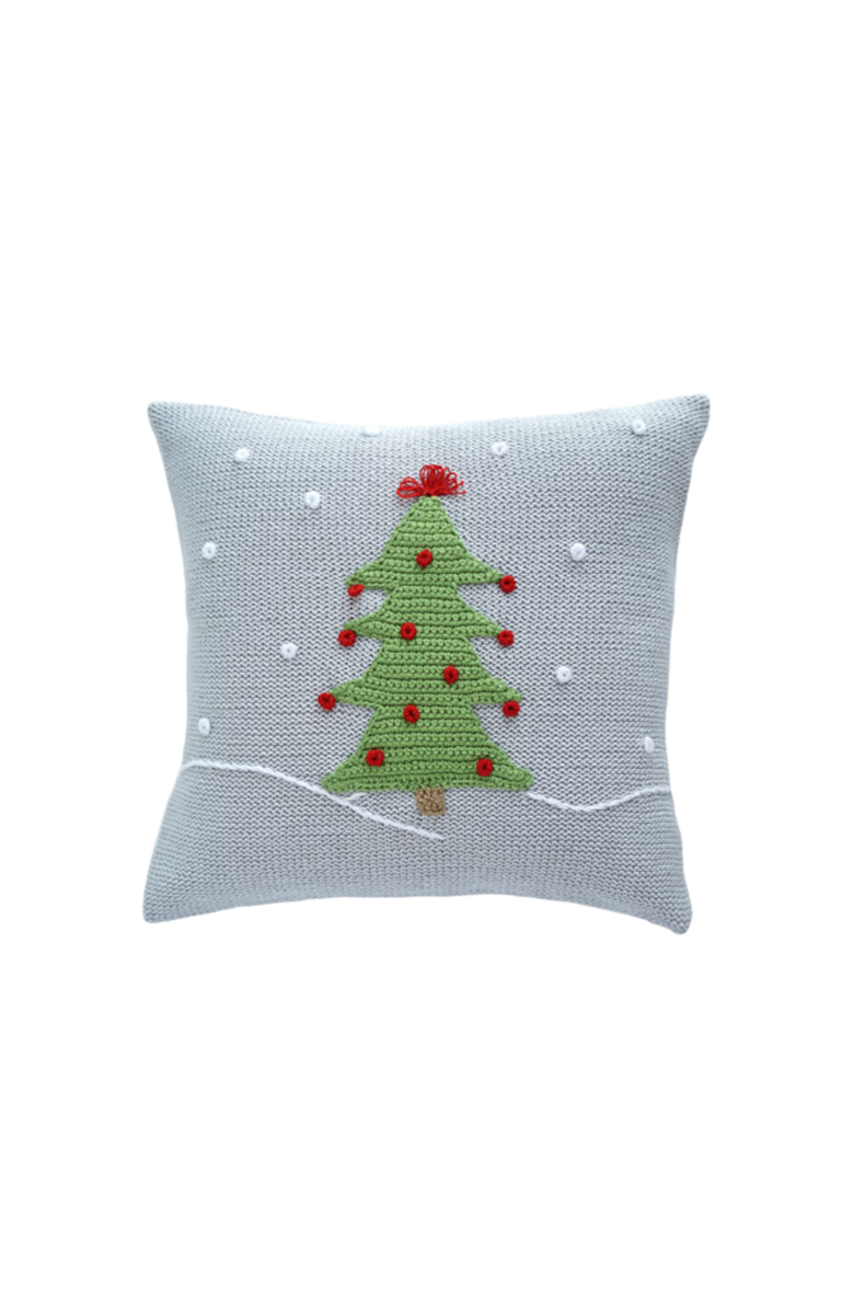 Melange Collection 10" Snowy Christmas Tree Pillow, Main, color, Grey