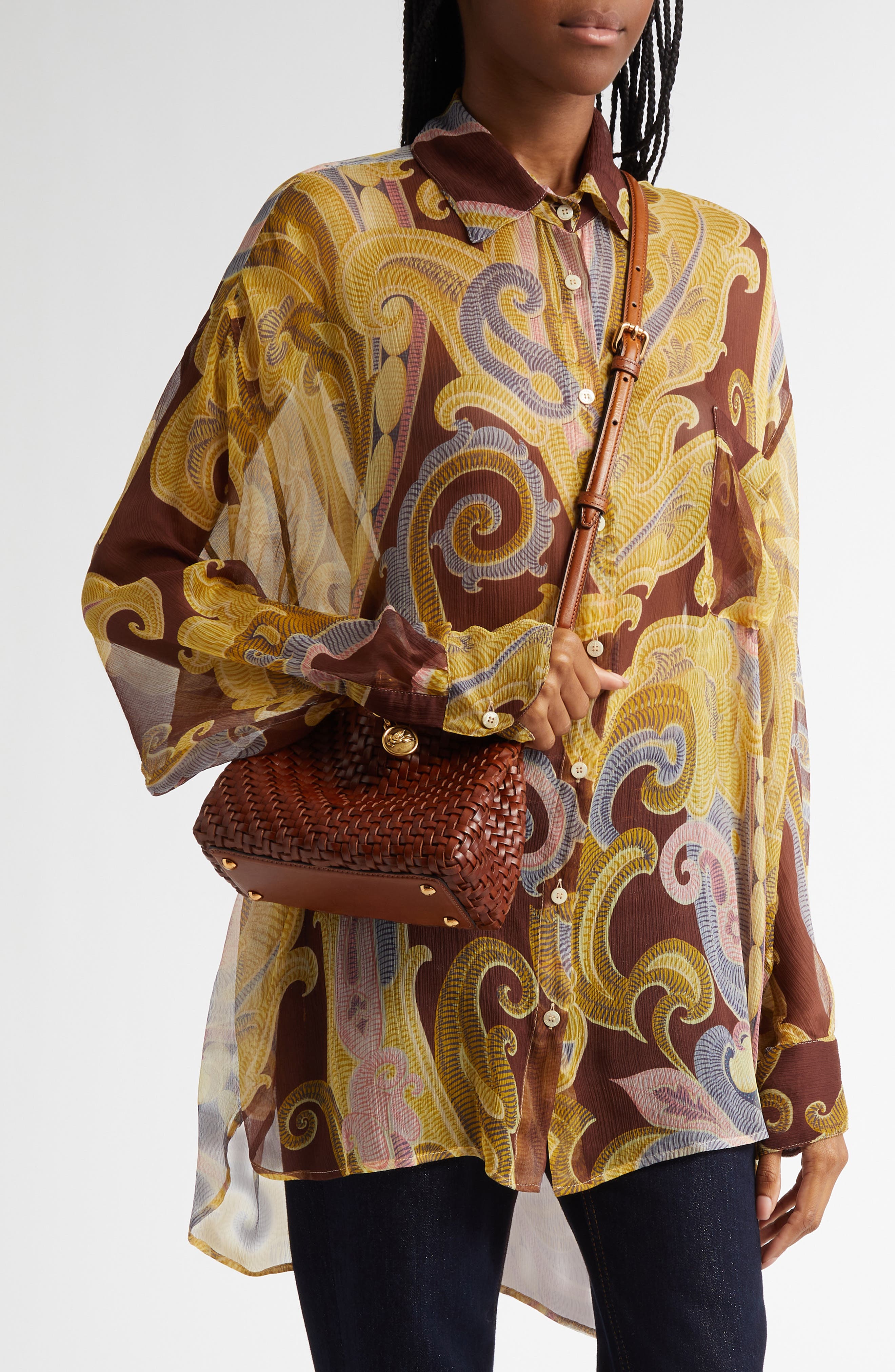 Etro Small Vela Woven Leather Shoulder Bag, Alternate, color, 