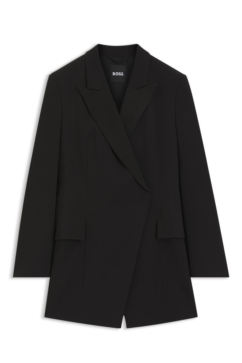 Jegania Concealed Closure Longline Slim Fit Crepe Blazer, Alternate, color, BLACK