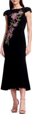 Dress the Population Sheryl Floral Appliqué Midi Cocktail Dress