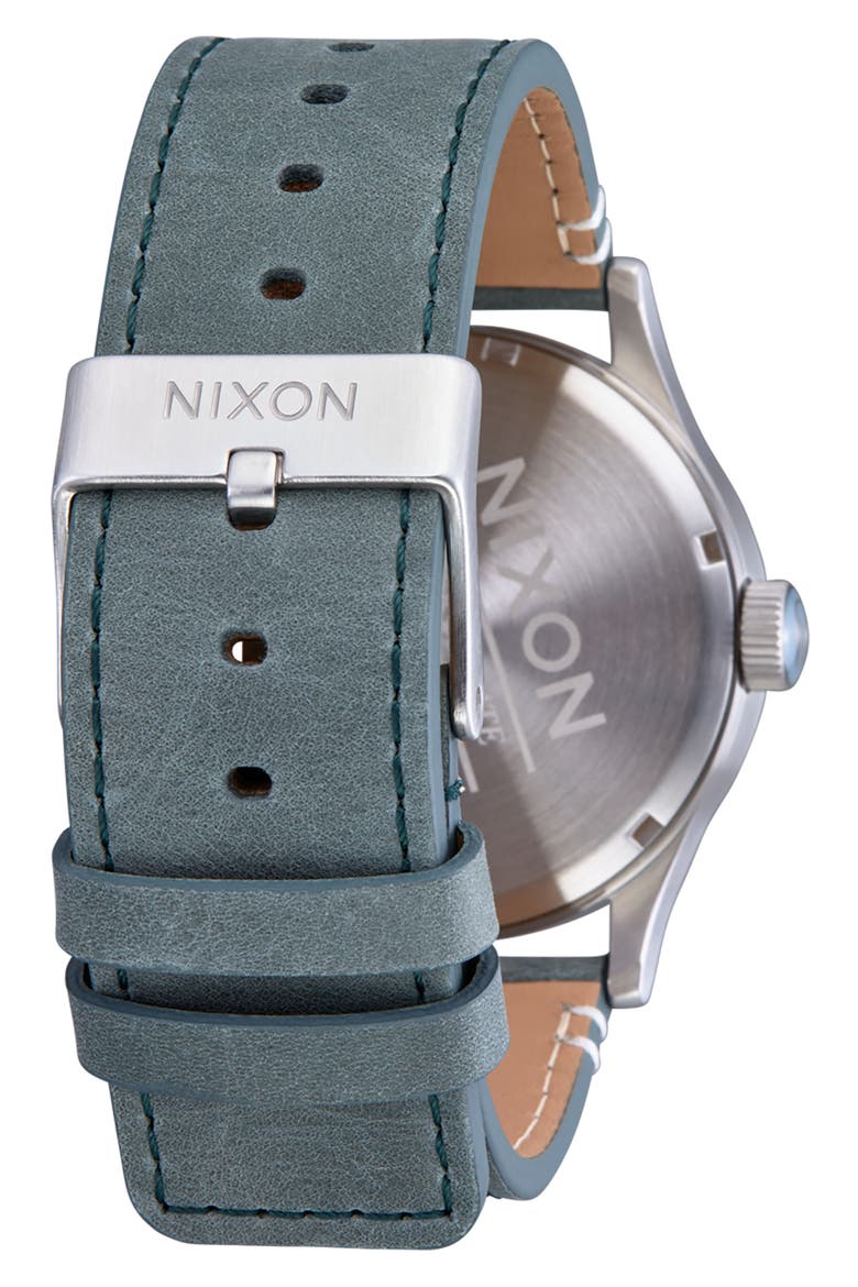 The Sentry Leather Strap Watch, 42mm, Alternate, color, SILVER / BLUE / FOREST