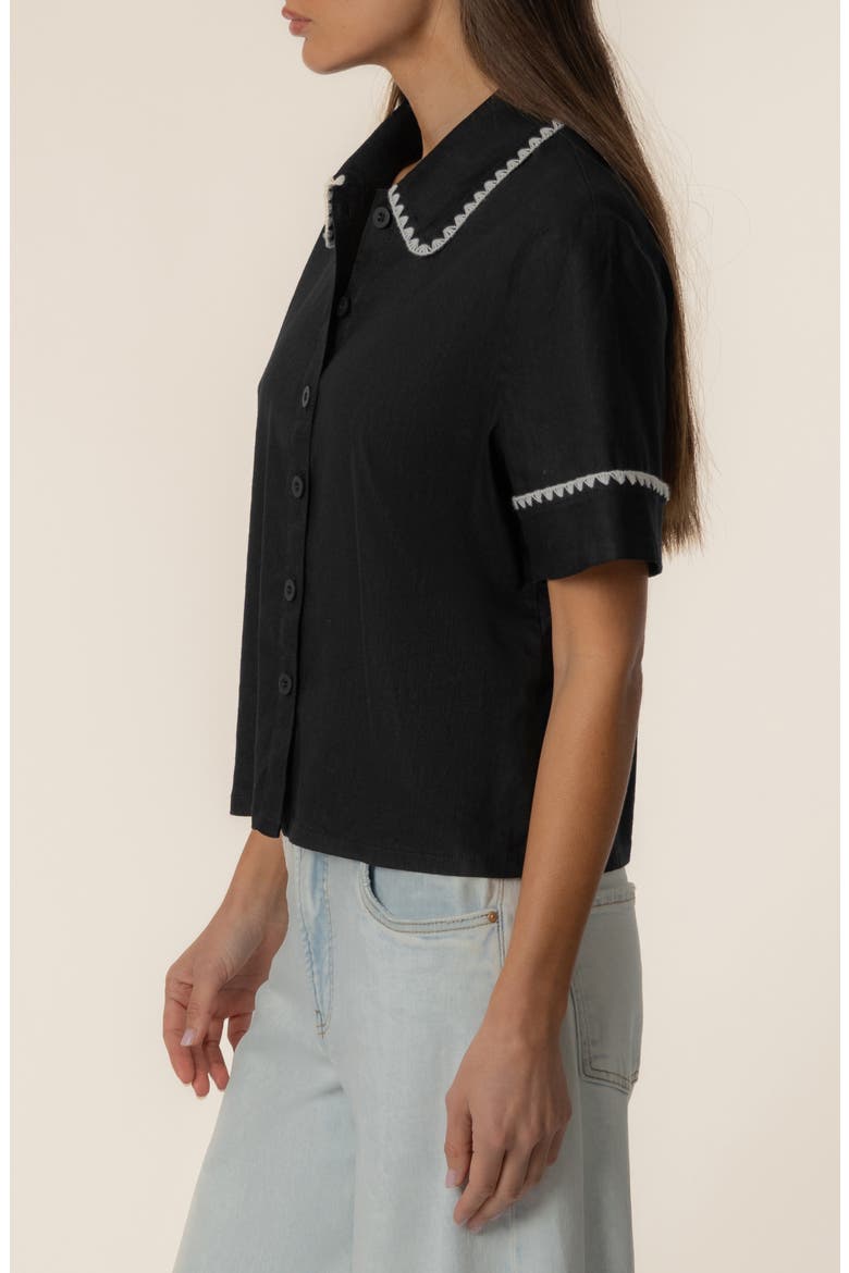 Marisol Linen Blend Button-Up Shirt, Alternate, color, BLACK/ WHITE