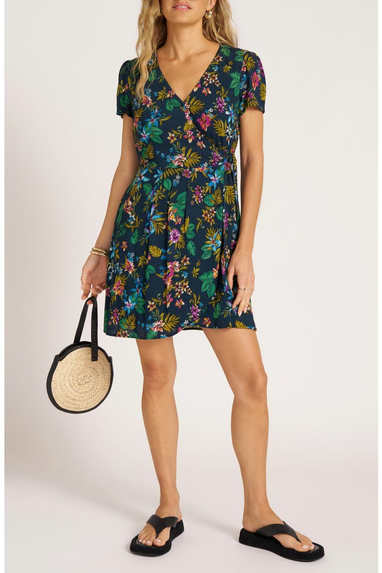 Floral Print Wrap Dress, Alternate, color, INK