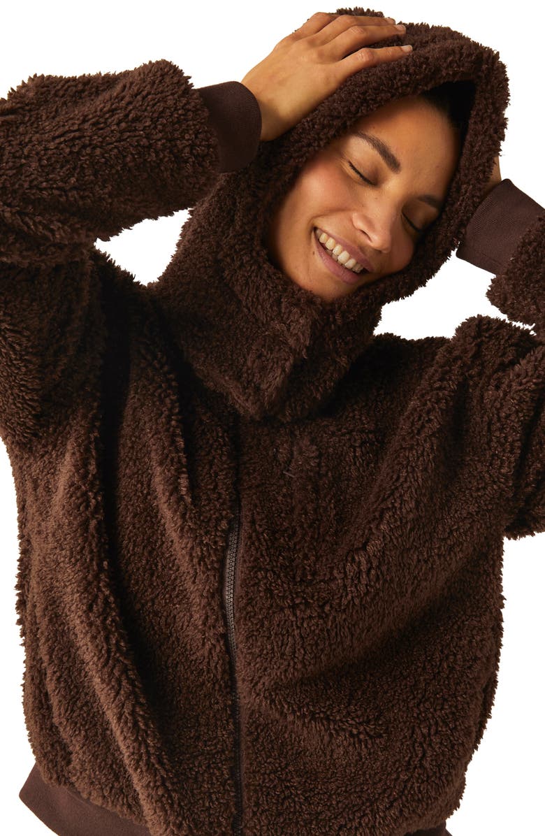 Beyond Yoga Adventure Faux Shearling Hoodie, Alternate, color, Espresso