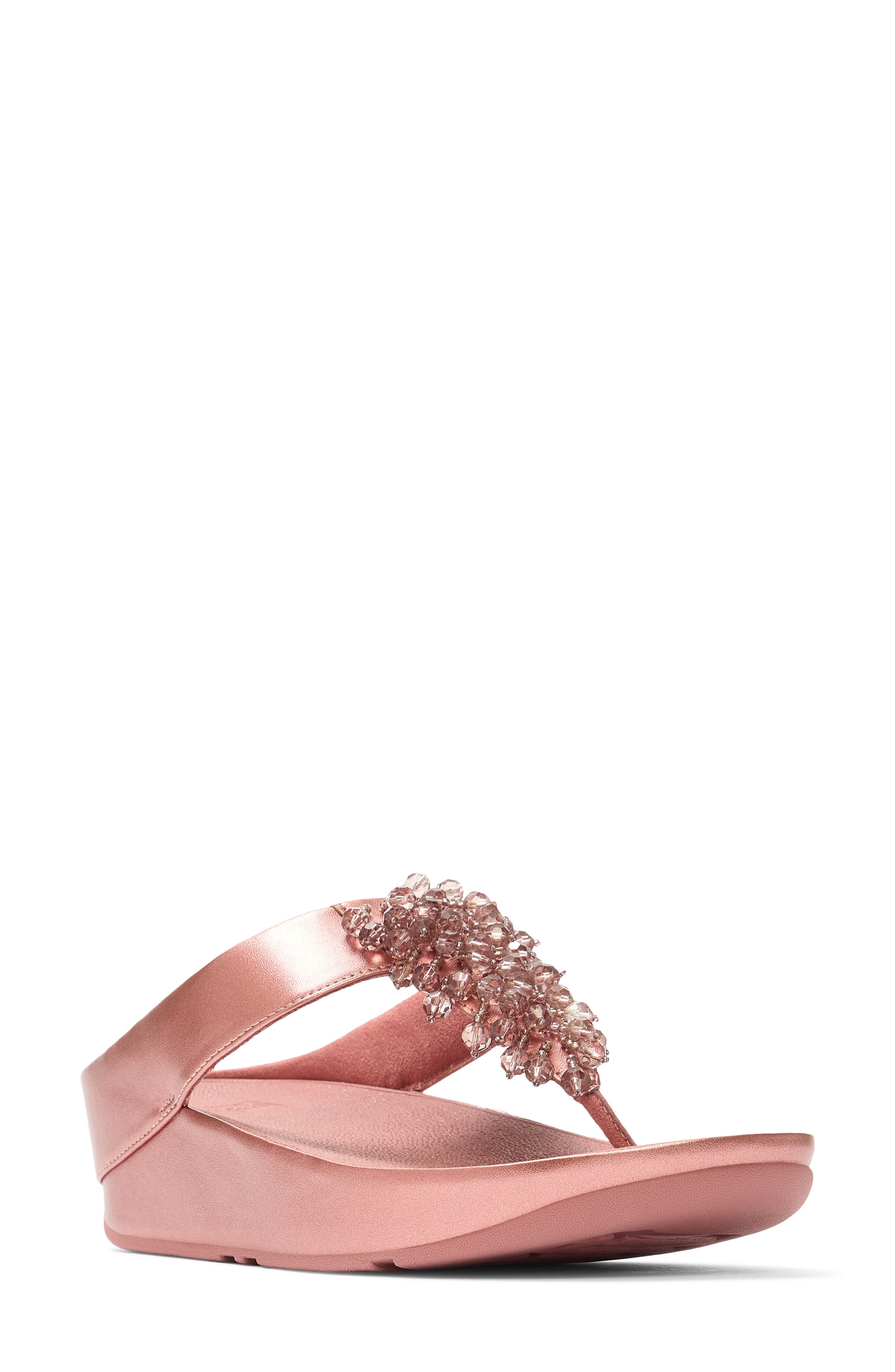 Rumba Iridescent Beaded Post Toe Wedge Sandal