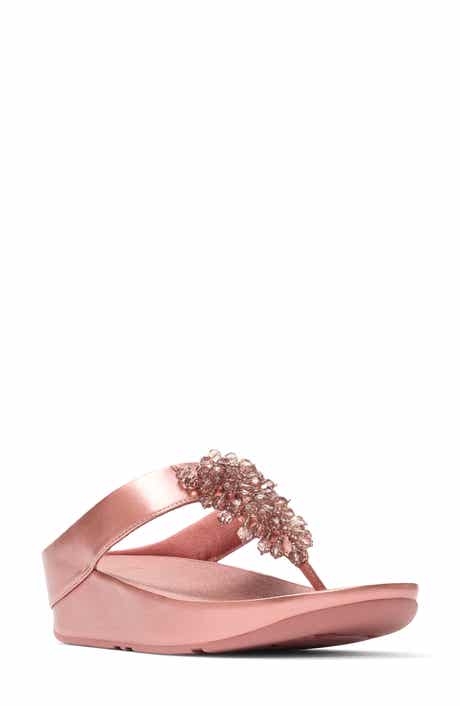 Rumba Iridescent Beaded Post Toe Wedge Sandal