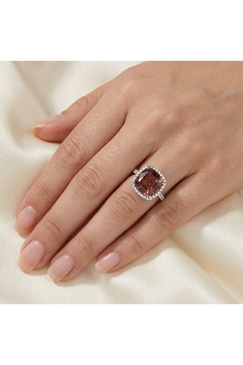 6.84Ct Red Brown Cushion Tourmaline Diamond Halo Ring 14k Gold Lab Grown, Alternate, color, 14k White Gold