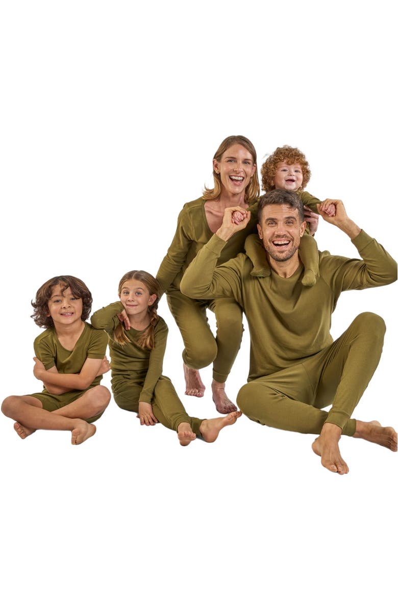 Leveret Kids Short Sleeve Cotton Solid Matching Family Pajamas, Alternate, color, Olive