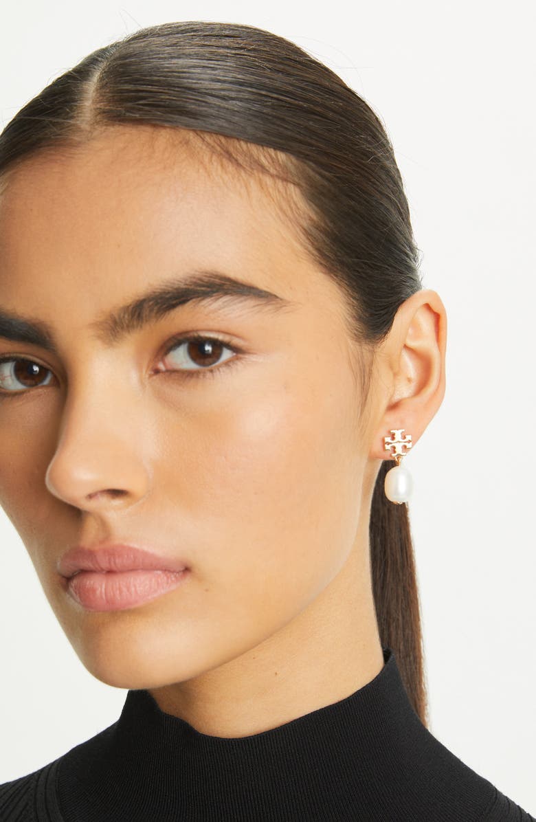 Tory Burch Moondance Pearl Drop Earrings, Alternate, color, Tory Gold / Ivory