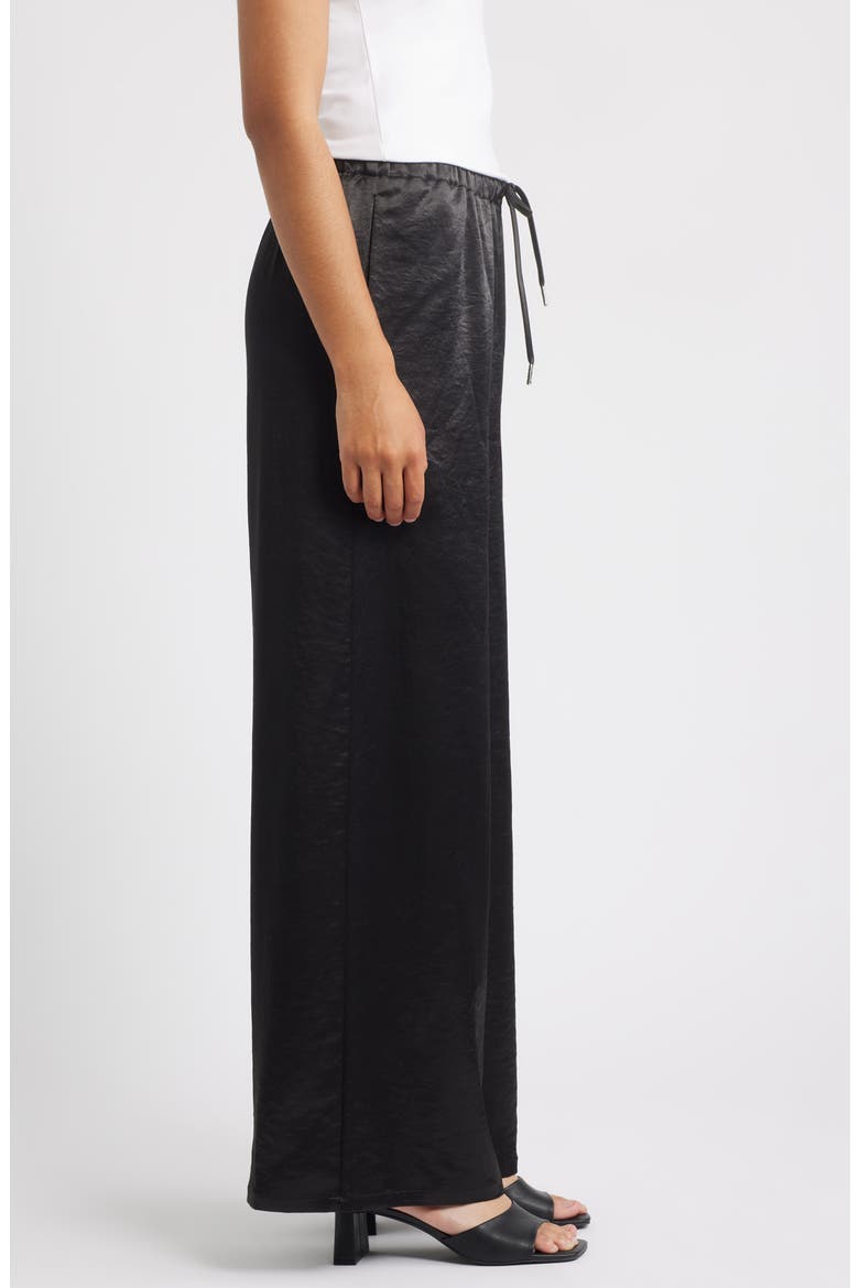 Village Satin Drawstring Wide Leg Pants, Alternate, color, BLACK