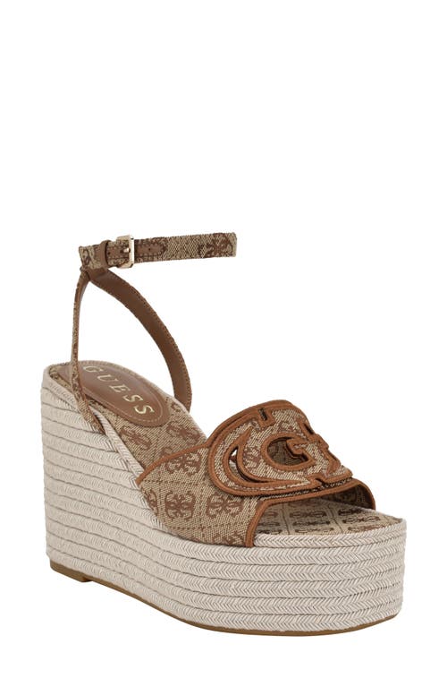 Shop Guess Tanveey Ankle Strap Espadrille Platform Wedge Sandal In Medium Brown