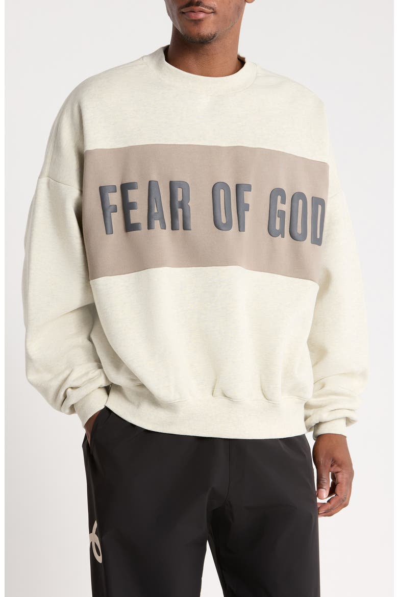 Paneled Relaxed Crop Fleece Sweatshirt, Main, color, VANILLA HEATHER/ SEAL