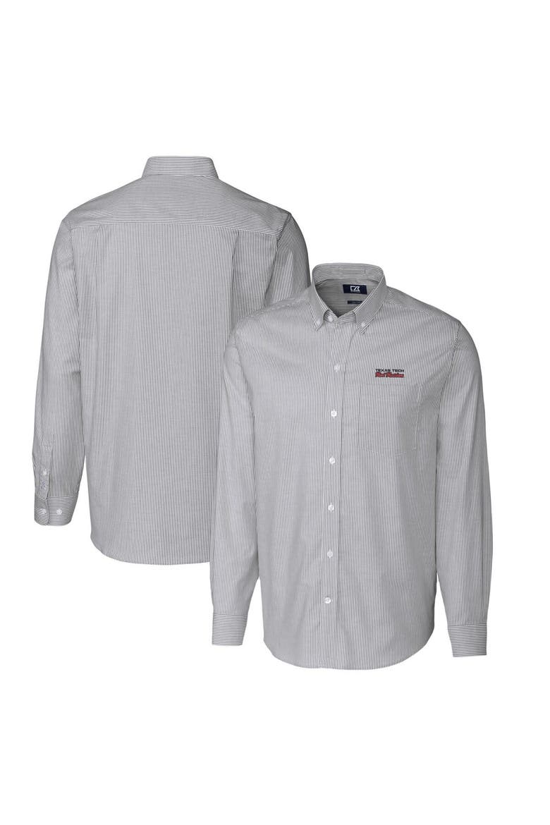 Men's Cutter & Buck Charcoal Texas Tech Red Raiders Vault Big & Tall Oxford Stripe Long Sleeve Button-Down Shirt, Main, color, Charcoal