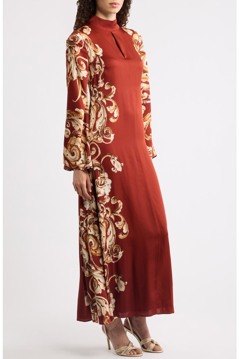 The Analeia Paisley Detail Long Sleeve Silk Blend Midi Dress, Alternate, color, DREAM MAP