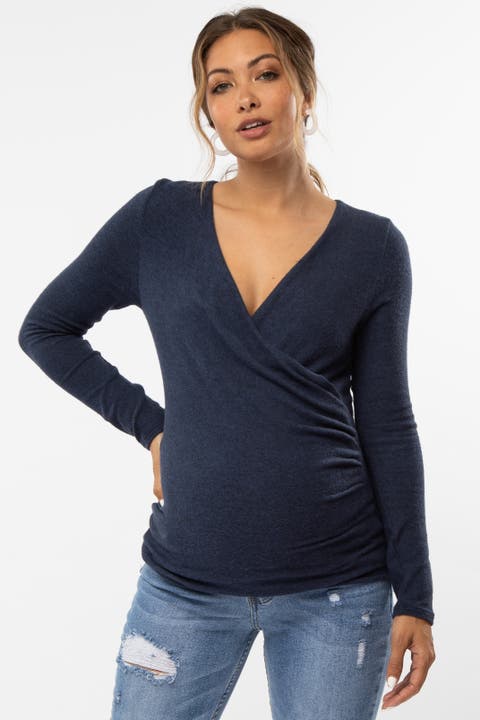 Brushed Knit Wrap Front Top