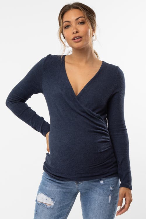 Pinkblush Brushed Knit Wrap Front Top In Blue