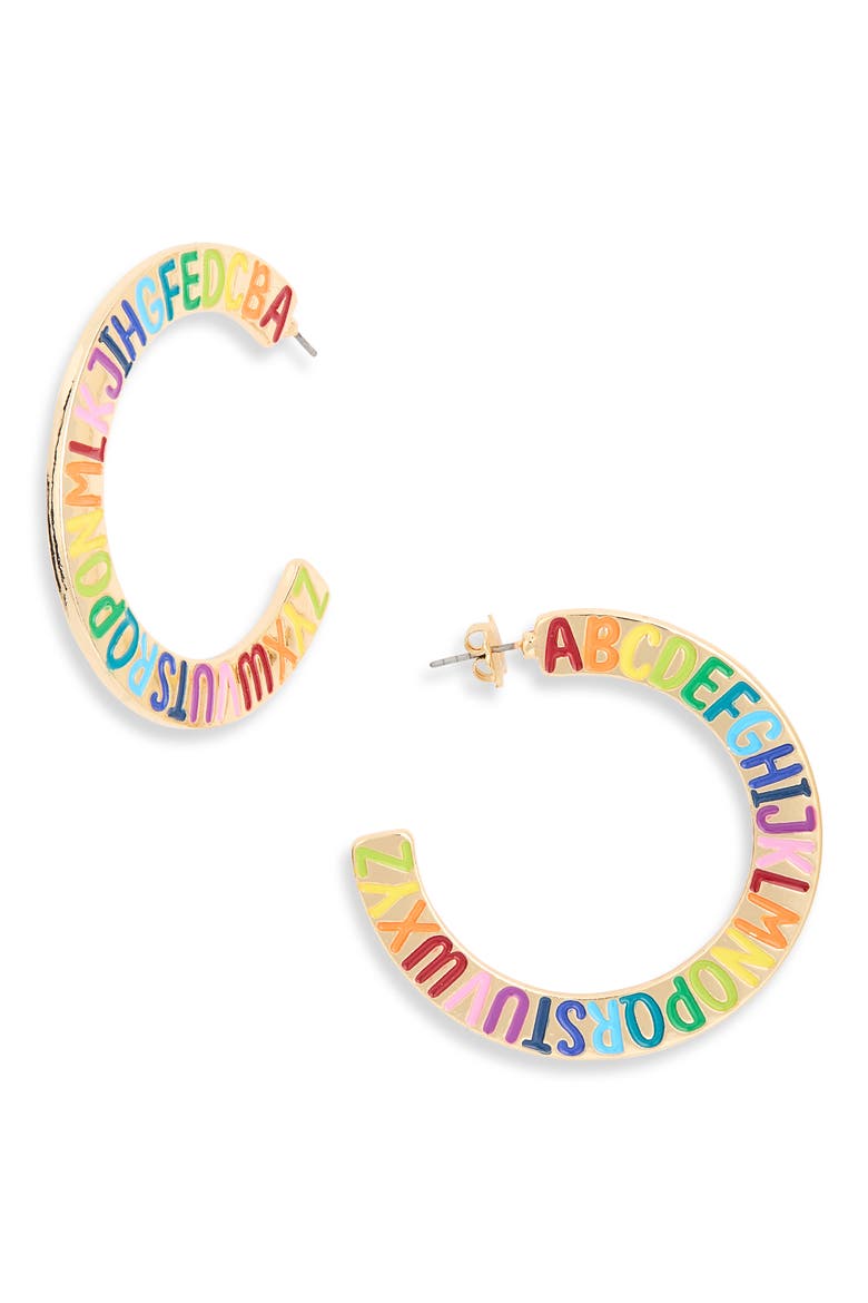 Alphabet Hoop Earrings, Main, color, RAINBOW MULTI- GOLD