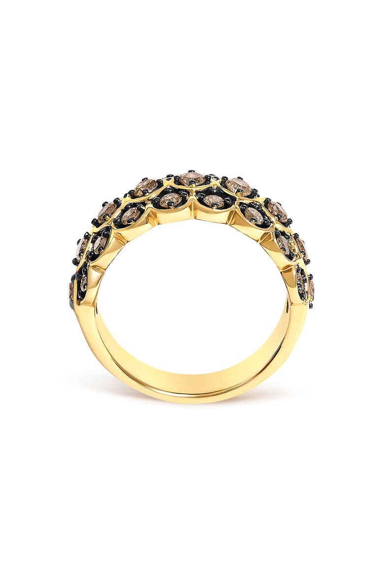 10K Yellow Gold Plated Sterling Silver 1.0 ctw Brown Diamond Scalloped Motif Band Ring, Alternate, color, Yellow Gold over Silver