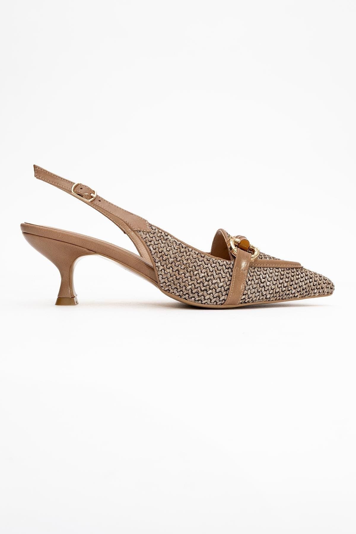 Prologue Shoes Osca Pointed Toe Buckled Slingback Pump, Alternate, color, Beige