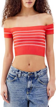 BDG Urban Outfitters Stripe Rib Off-the-Shoulder Crop Top