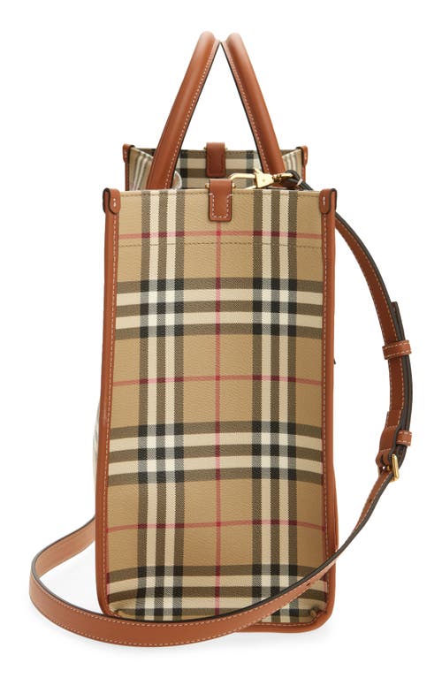 Burberry Medium Freya Check Coated Canvas Tote In Brown