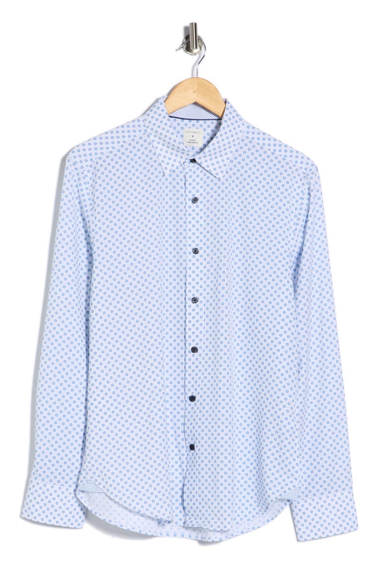 Abstract Dot Print Slim Fit 4-Way Stretch Button-Up Shirt, Alternate, color, WHITE/ BLUE