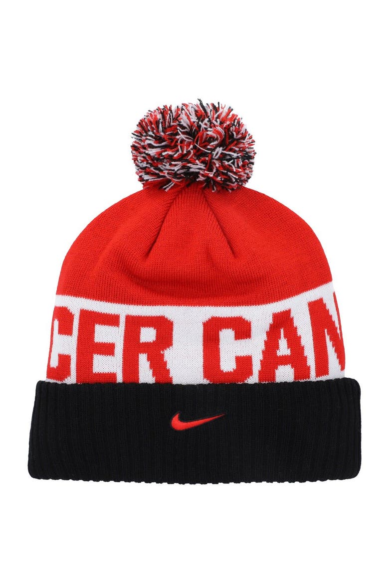 Men's Nike Black/Red Canada Soccer Classic Stripe Cuffed Knit Hat with Pom, Alternate, color, Black