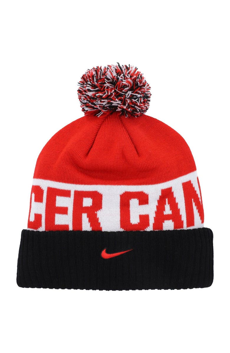 Nike Men's Nike Black/Red Canada Soccer Classic Stripe Cuffed Knit Hat with Pom, Alternate, color, Black