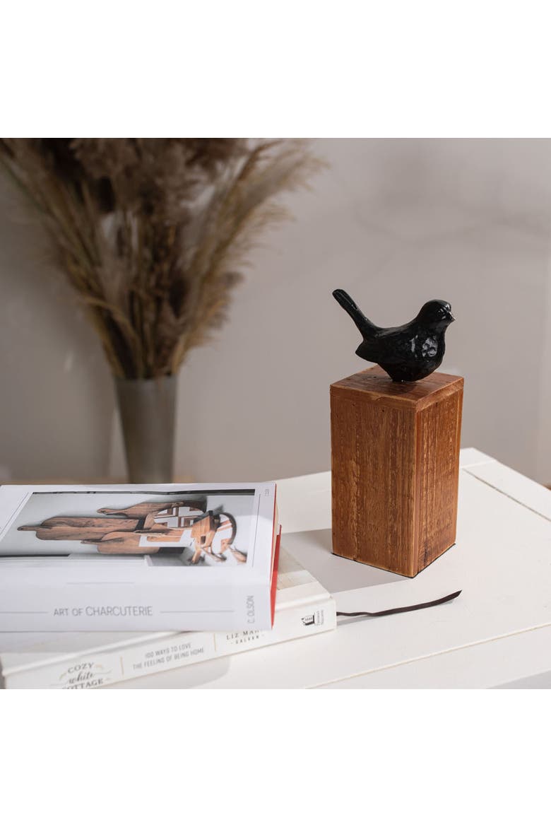 Black Bird Figure Cast Iron Wood & MDF, Alternate, color, Black