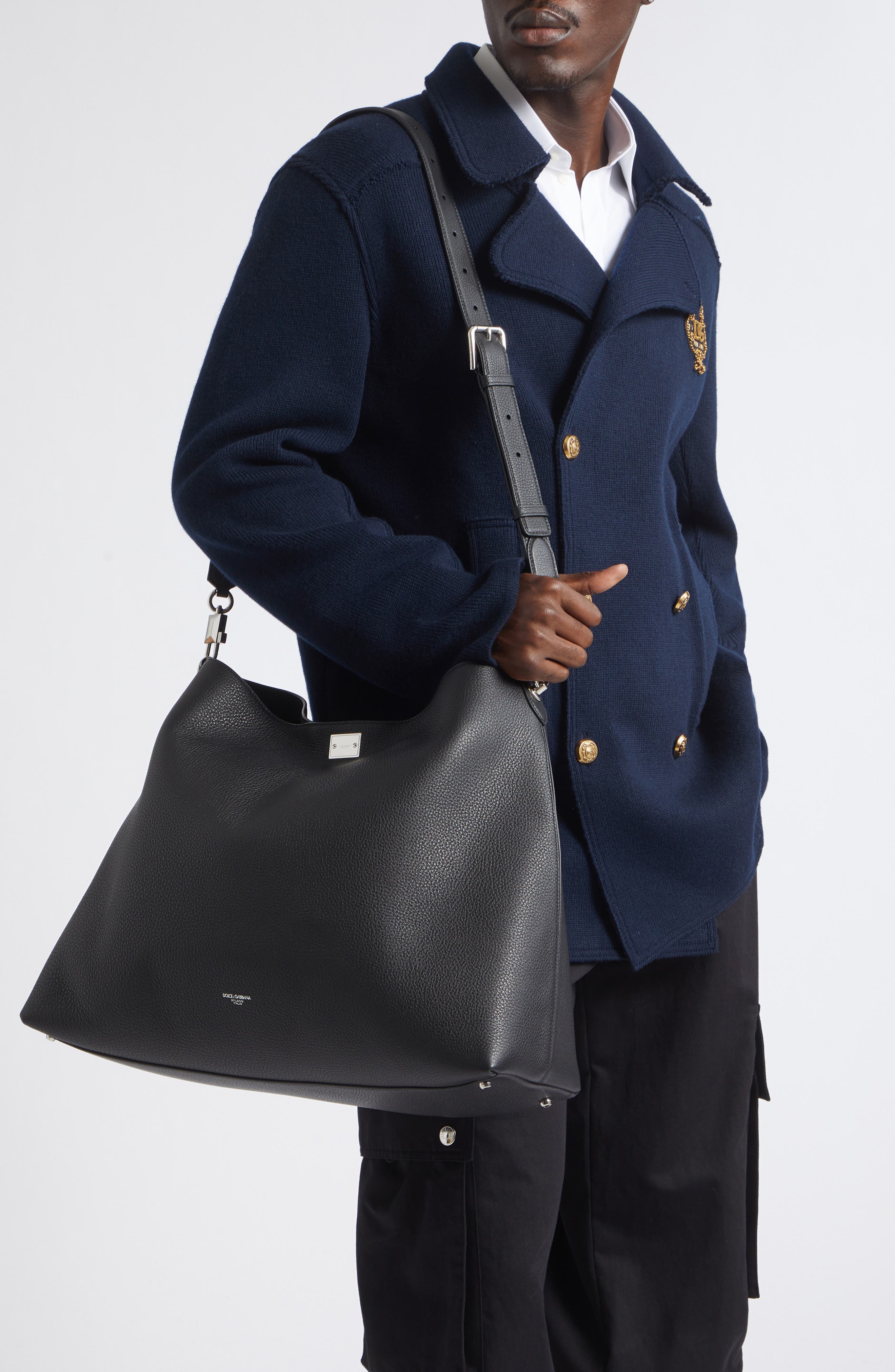 Leather Hobo Bag, Alternate, color, 80999 NERO