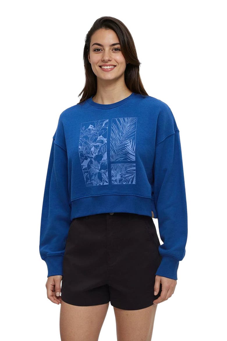 Framed Haitian Blooms Oversized Crop Crew, Alternate, color, Nightfall/High Tide