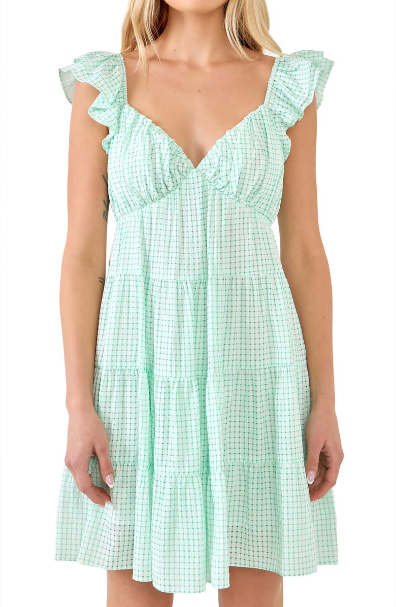 English Factory Check Print Tiered Minidress, Alternate, color,