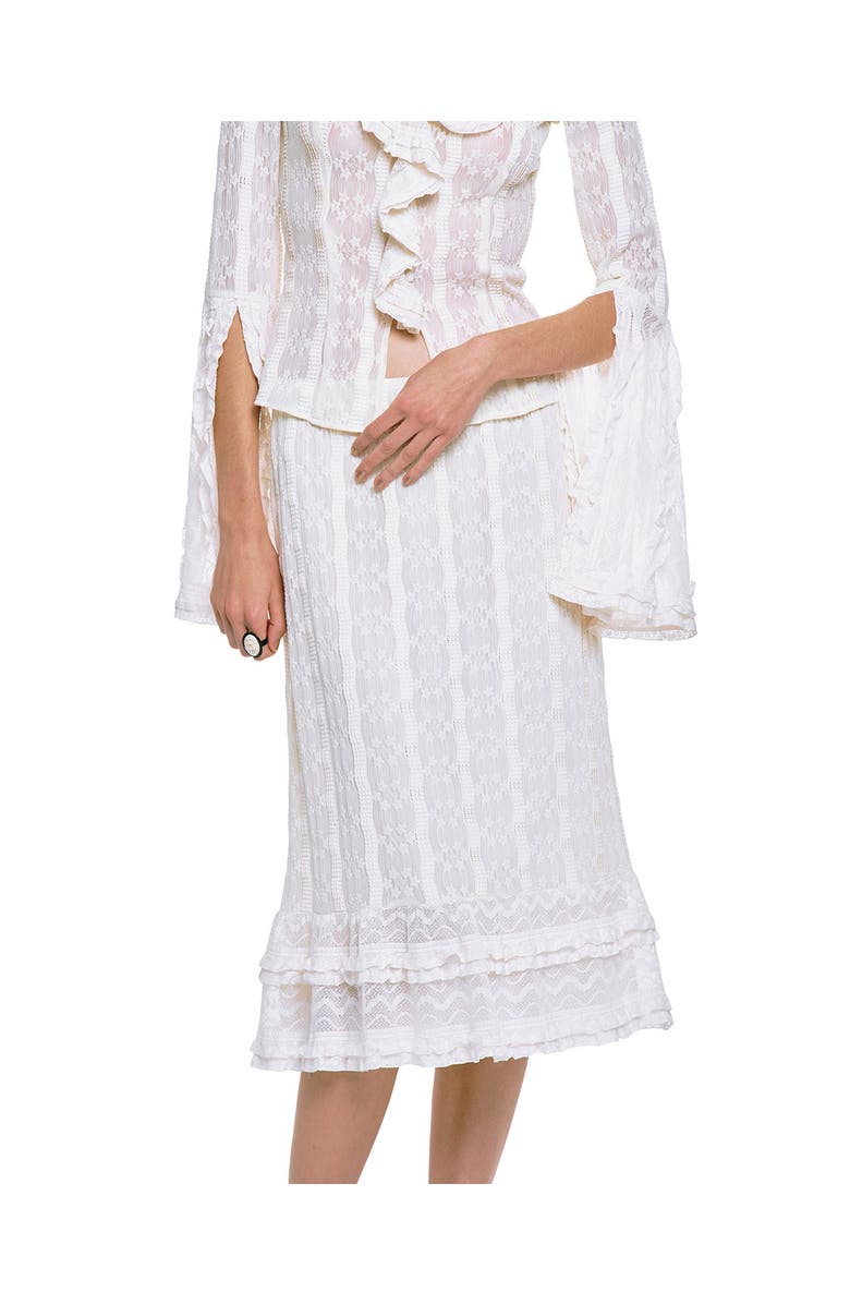 Anna Sui Floral Ruffle Stretch Lace Skirt, Alternate, color, Cream