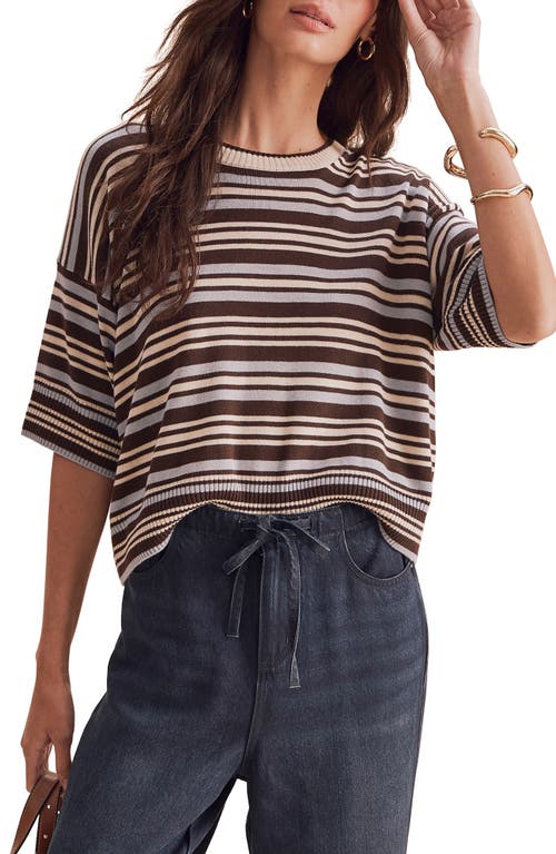 Splendid Georgie Stripe Short Sleeve Sweater In Blue Mist/java/pale Oak