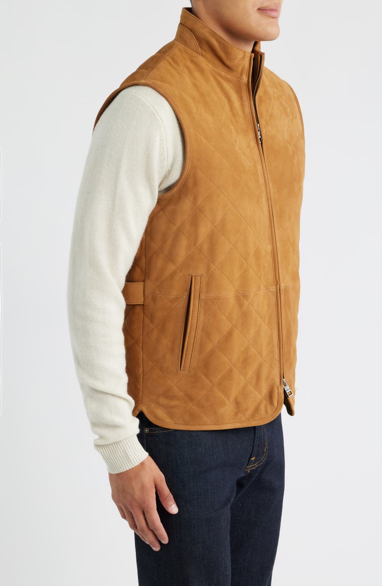 Peter Millar Essex Quilted Water Resistant Suede Vest, Alternate, color, Whiskey