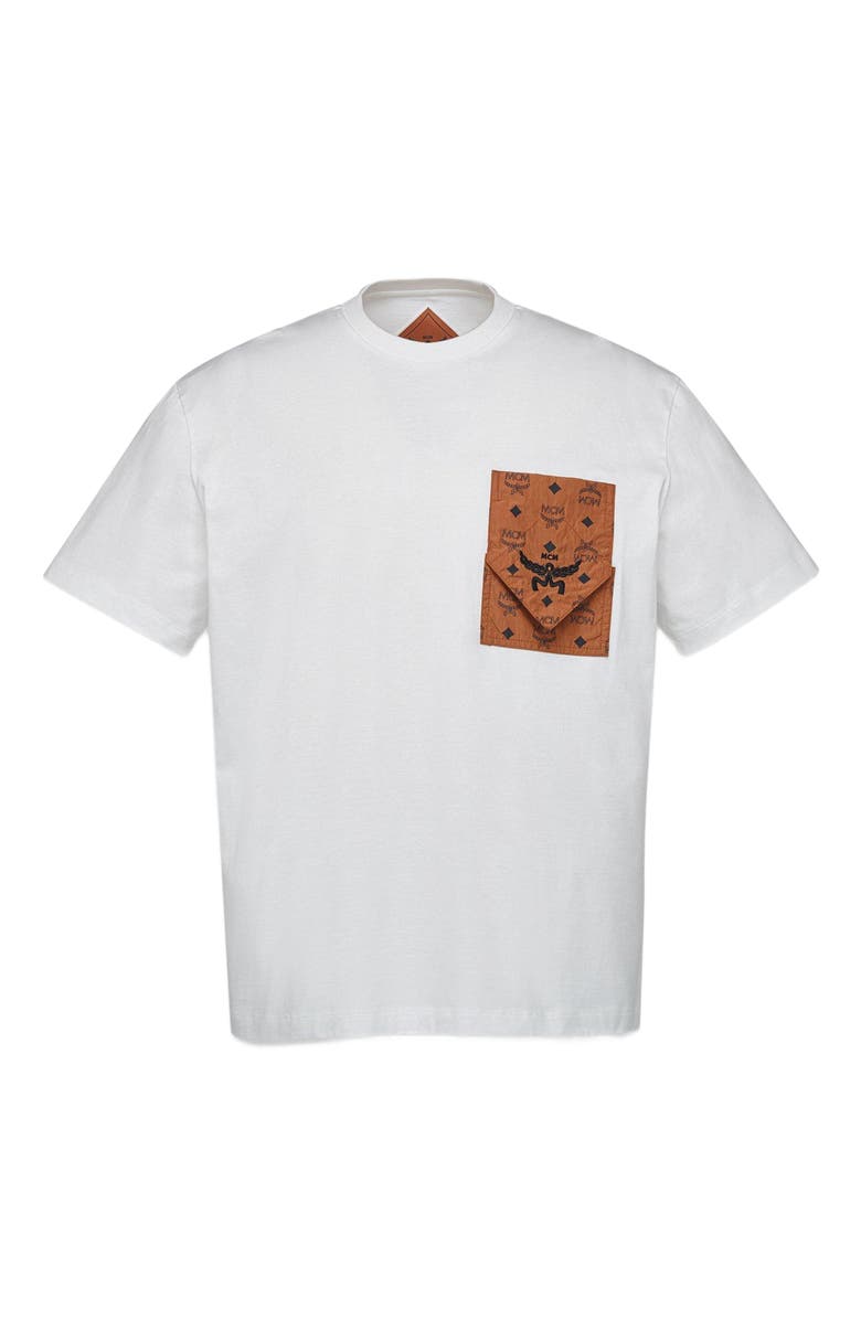 MCM Monogram Patch Pocket T-Shirt in Organic Cotton, Main, color, White
