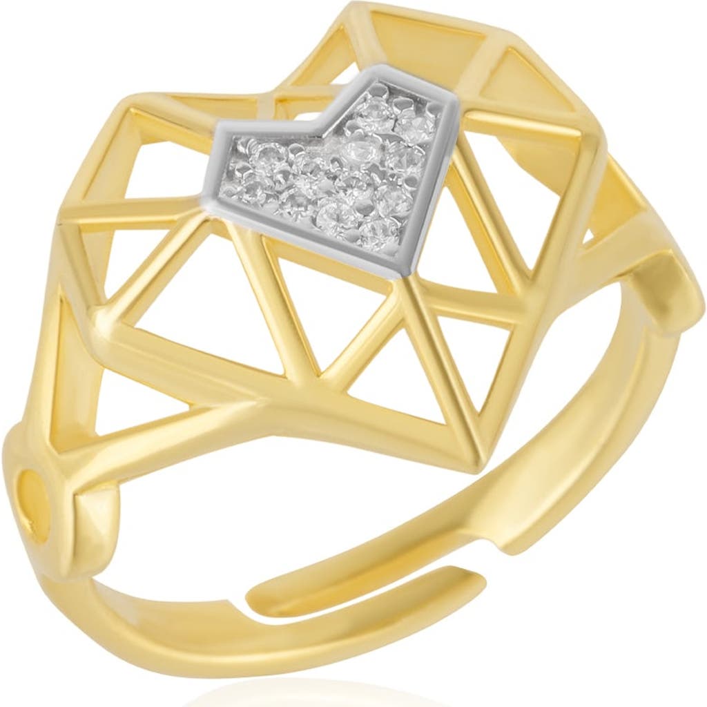 Spero London Geometric Heart Adjustable Ring In Gold