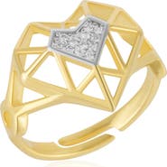 Spero London Geometric Heart Adjustable Ring in Sterling Silver