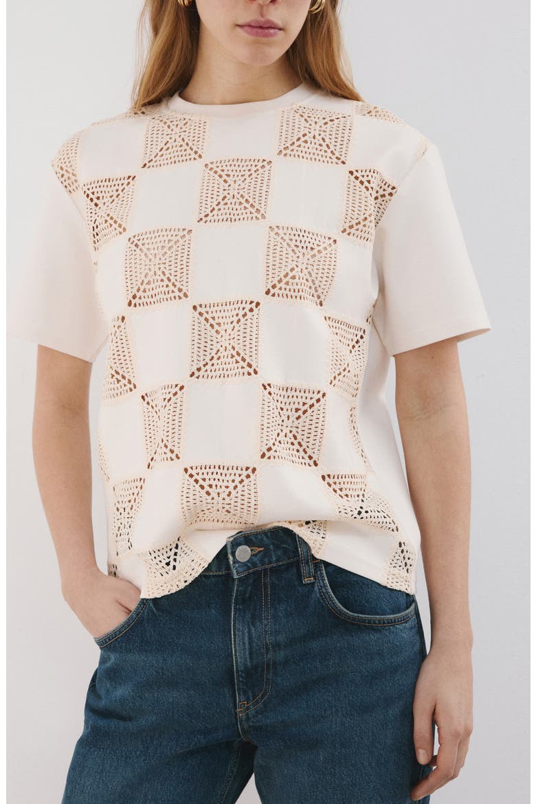 Lace Inset T-Shirt, Main, color, OFF WHITE