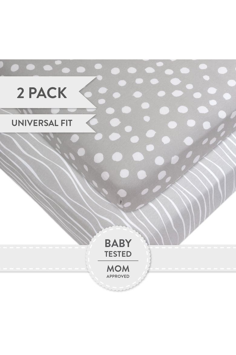 Baby Fitted Crib Sheet Set 2 Pack, Alternate, color, Grey & White Abstract